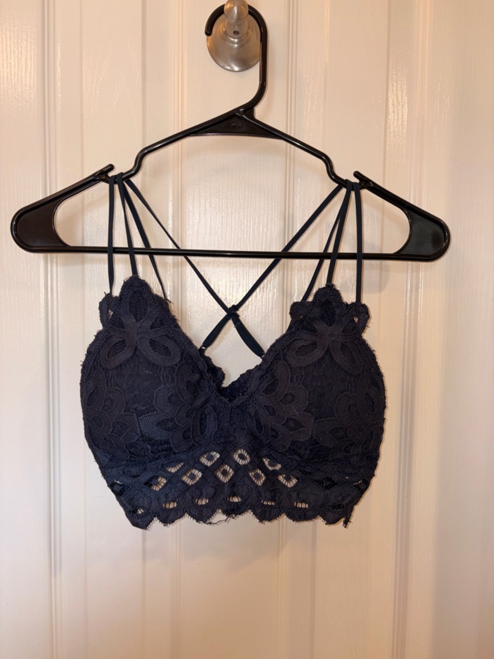 Lace Bralette with Crisscross Back - Navy